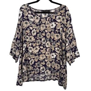O-Necue 4XL‎ Floral Print Top 3/4 Sleeve Blouse Tunic Plus Women's Lightweight